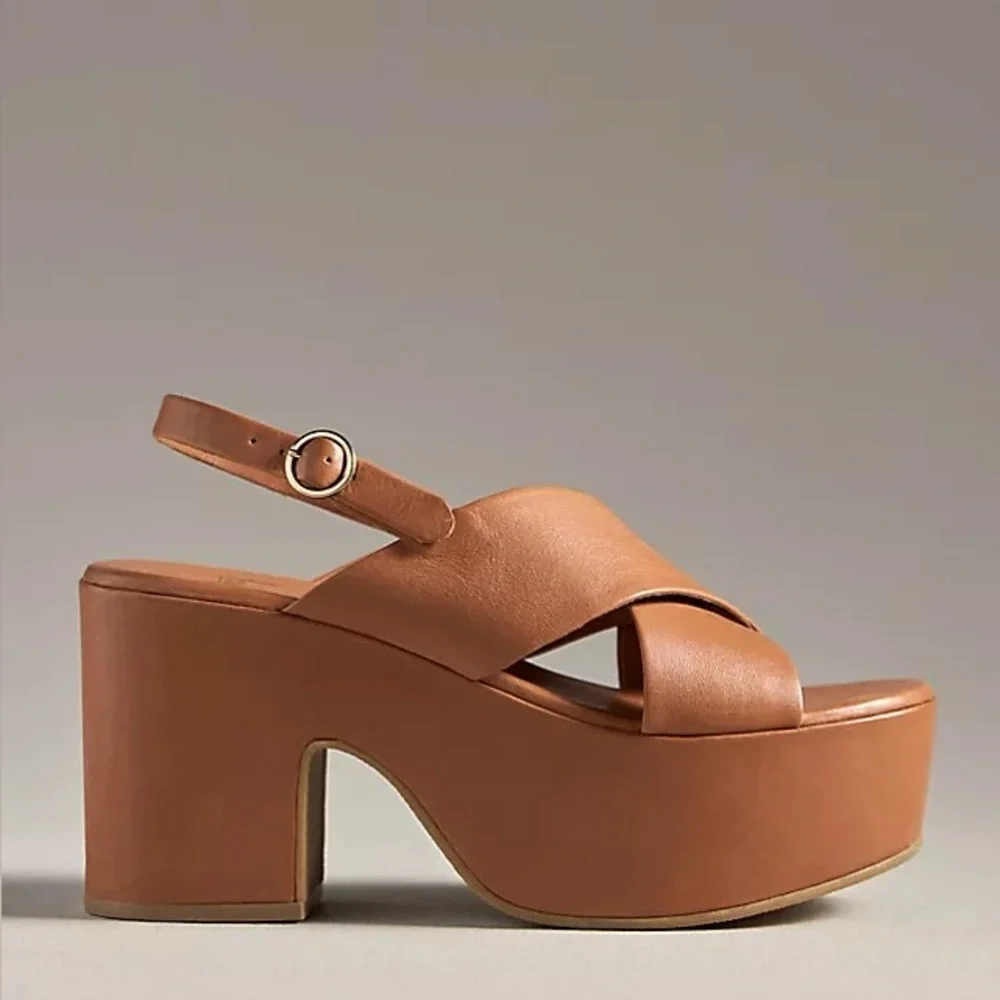 beek Tan Leather Platform Slingback Sandal